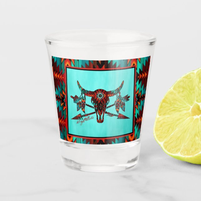  Tribal Buffalo Skull And Arrows Shot Glass (Front)