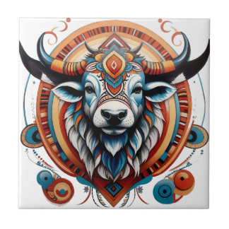Tribal buffalo spirit logo tile