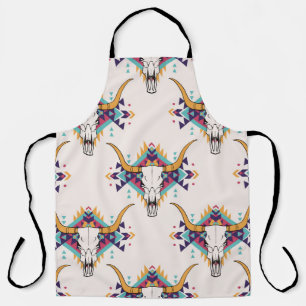 Tribal Bull Skull: Boho Seamless Apron