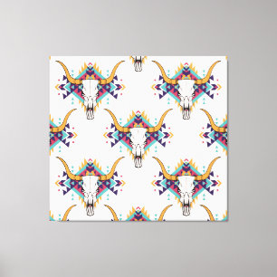 Tribal Bull Skull: Boho Seamless Canvas Print