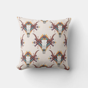 Tribal Bull Skull: Boho Seamless Cushion