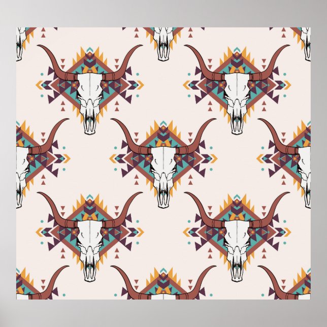 Tribal Bull Skull: Boho Seamless Poster (Front)