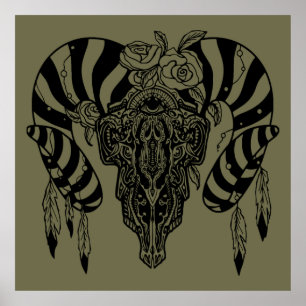 Tribal bull skull poster