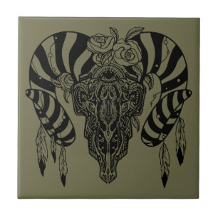 Tribal bull skull tile