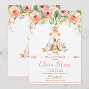 Tribal Bunny Rabbit Baby Shower Woodland Boho Girl Invitation