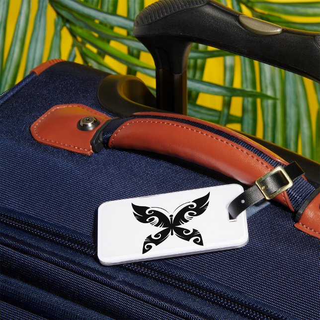 Tribal Butterfly Tattoo Bold Black Ink Style  Luggage Tag (Creator Uploaded)