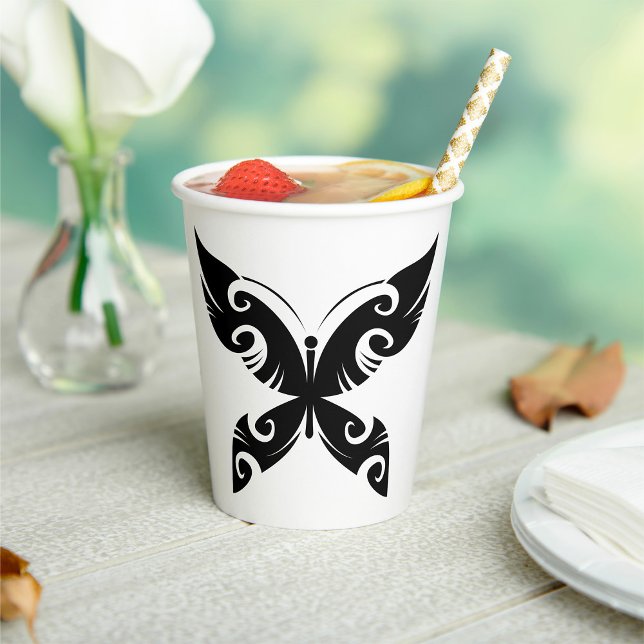 Tribal Butterfly Tattoo Bold Black Ink Style  Paper Cups (Creator Uploaded)
