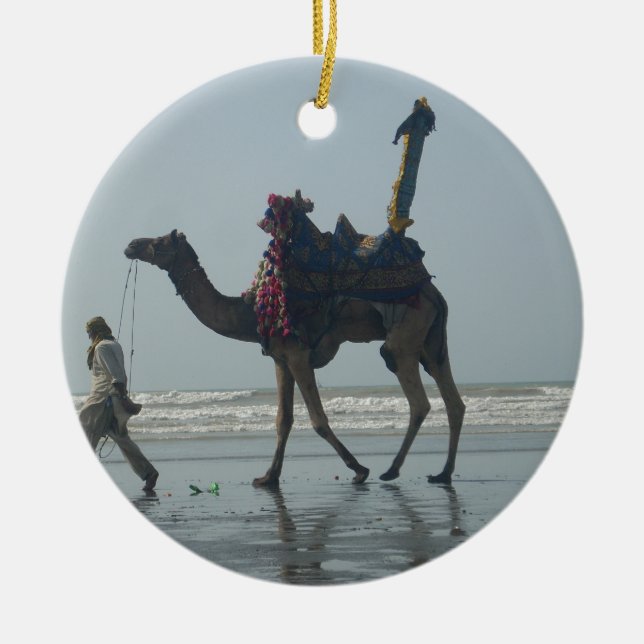 Tribal Camel Ride: Morning Tide Sands & Sea Ceramic Tree Decoration (Front)