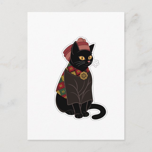 Tribal Chief Black Cat Greeting Card (Front)
