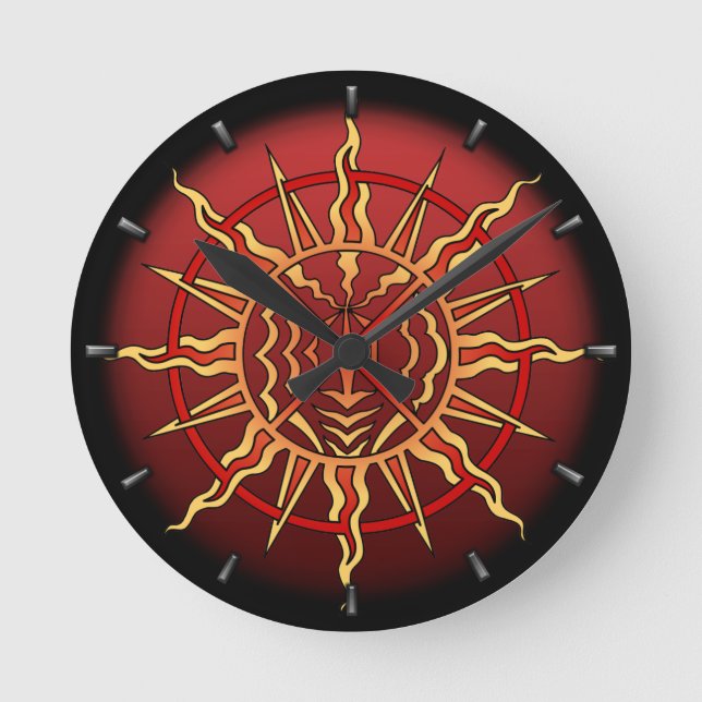 Tribal Clock Modern Native Sun Wall Clocks Decor (Front)