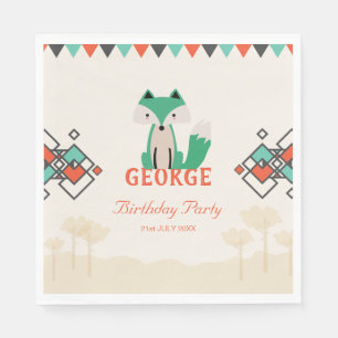Tribal Colourful Geometric Shapes and Fox Birthday Napkin