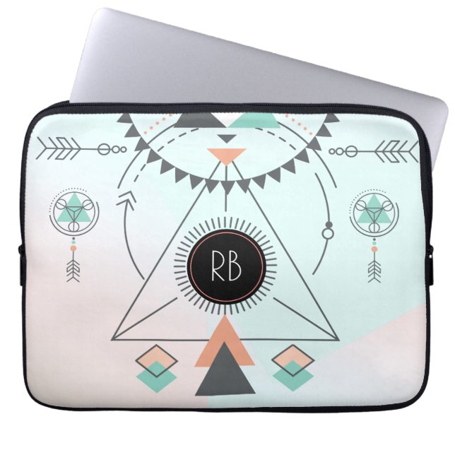 Tribal Colourful Geometric Totem Design Laptop Sleeve (Front)