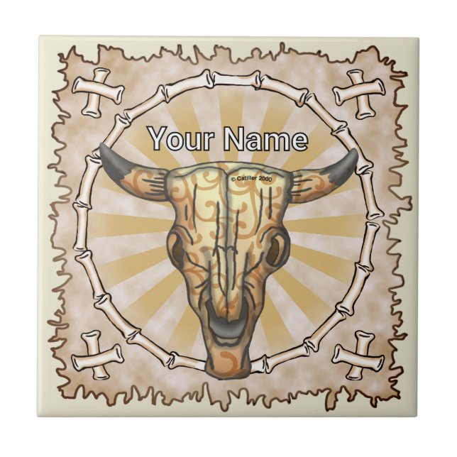 Tribal Cow Skull Tile (Front)