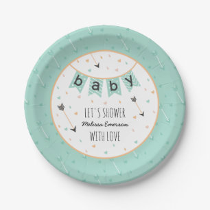 Tribal Custom Baby Shower Plates   Neutral Mint