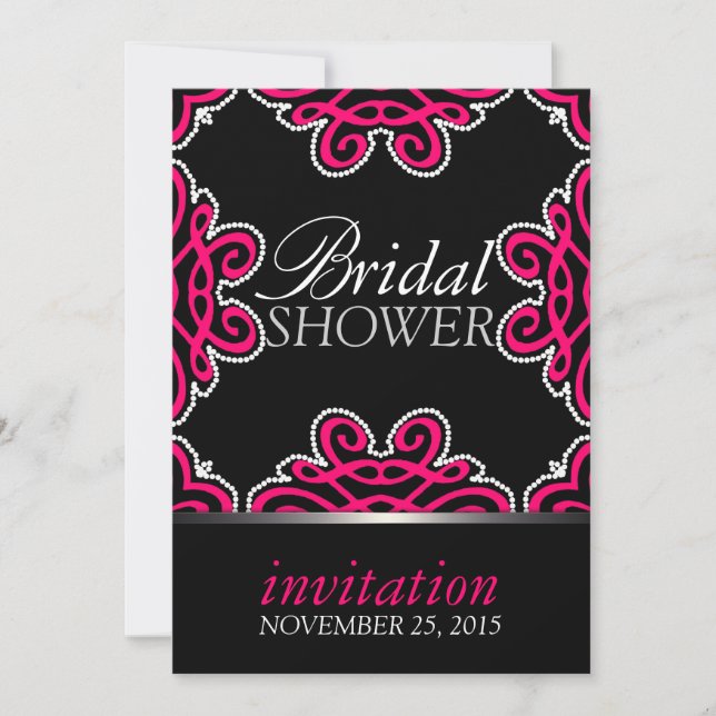 Tribal Decor Hot Pink & Black Bridal Shower Party Invitation (Front)