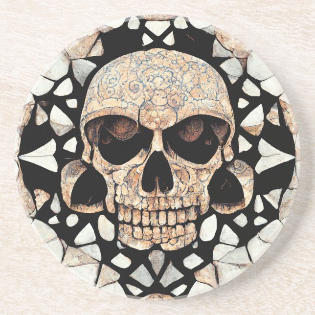 Tribal Decorative Ornament | Mayan Skull Art Coaster (Front)