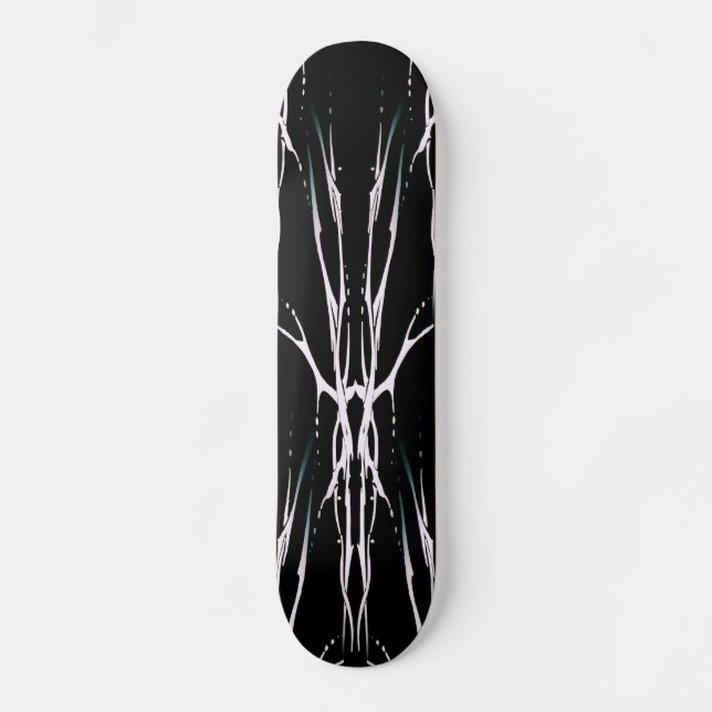Tribal Deer Skull Tattoo - black and white Skateboard (Front)