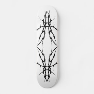 Tribal Deer Skull Tattoo - black and white Skateboard