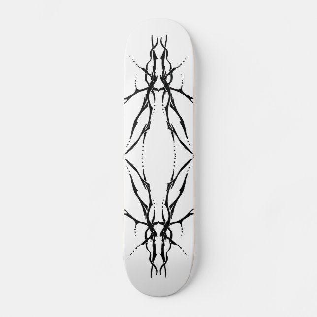 Tribal Deer Skull Tattoo - black and white Skateboard (Front)
