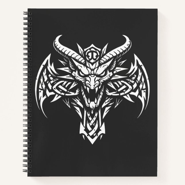   Tribal Demon Head Graphic by BurnsInHell Notebook (Front)
