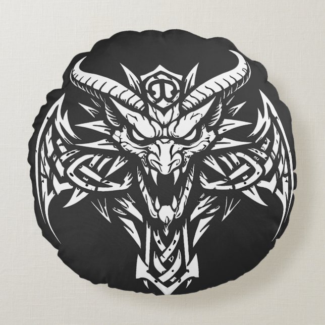    Tribal Demon Head Graphic by BurnsInHell Round Cushion (Front)