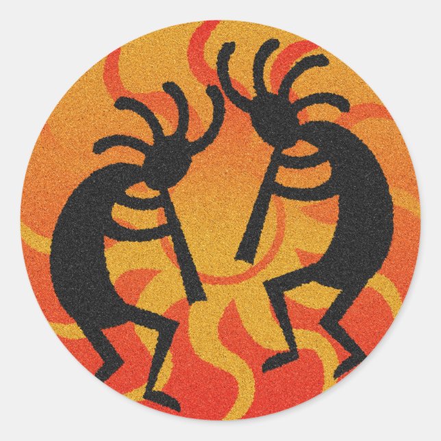 Tribal Desert Sun  Southwest Kokopelli Classic Round Sticker (Front)