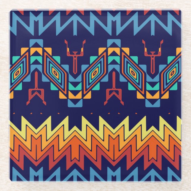 Tribal design abstract design glass coaster (Front)