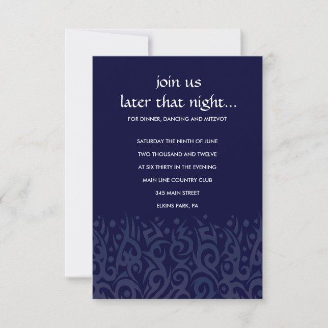 TRIBAL DESIGN Bar Bat Mitzvah Party Card Blue (Front)