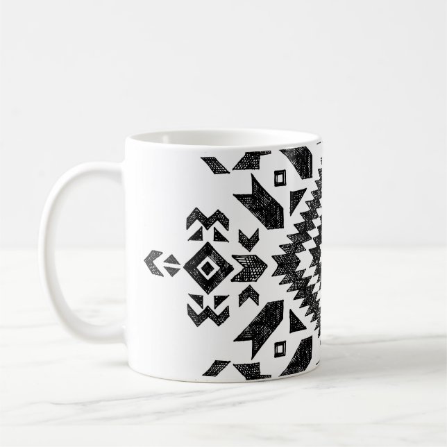 Tribal Design: Black White Hand-Drawn Coffee Mug (Left)