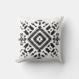 Tribal Design: Black White Hand-Drawn Cushion