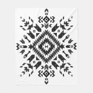 Tribal Design: Black White Hand-Drawn Fleece Blanket