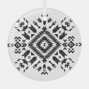 Tribal Design: Black White Hand-Drawn Glass Tree Decoration