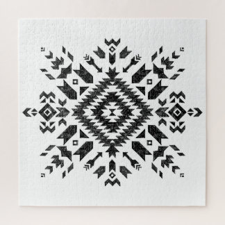 Tribal Design: Black White Hand-Drawn Jigsaw Puzzle