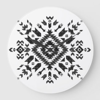 Tribal Design: Black White Hand-Drawn Large Clock