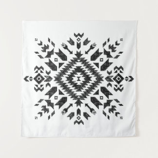 Tribal Design: Black White Hand-Drawn Tapestry