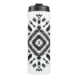 Tribal Design: Black White Hand-Drawn Thermal Tumbler