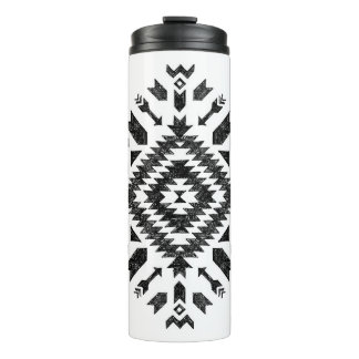 Tribal Design: Black White Hand-Drawn Thermal Tumbler