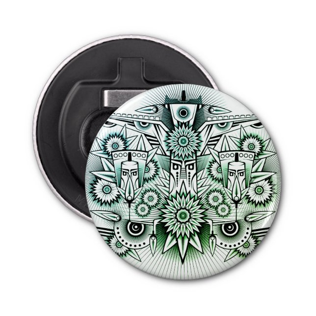 Tribal Design Green Tint Bottle Opener (Front)
