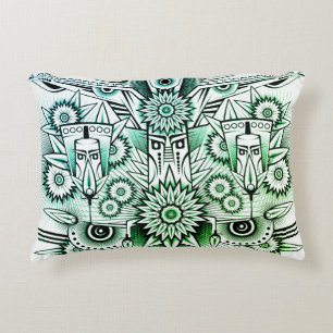 Tribal Design Green Tint Decorative Cushion