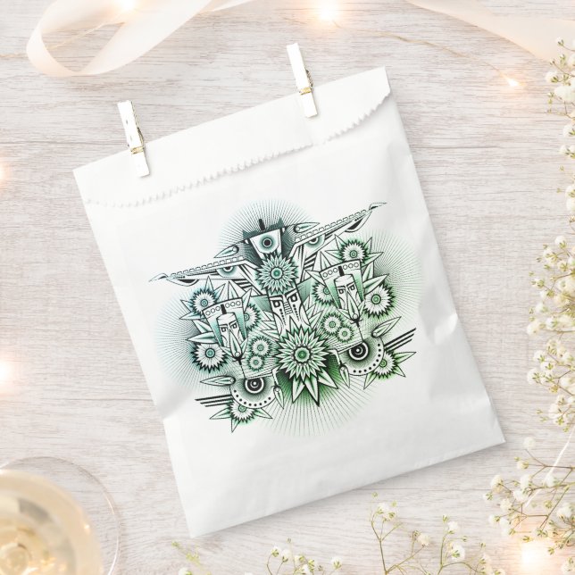 Tribal Design Green Tint Favour Bags (Clipped)