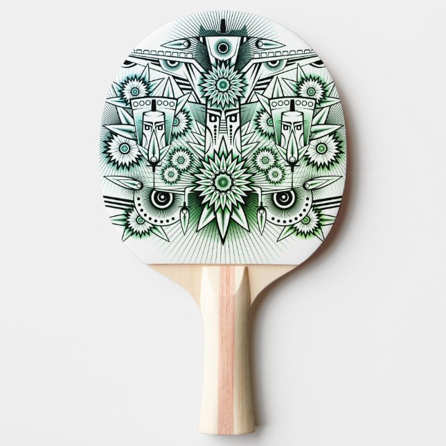 Tribal Design Green Tint Ping Pong Paddle (Front)
