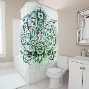 Tribal Design Green Tint Shower Curtain