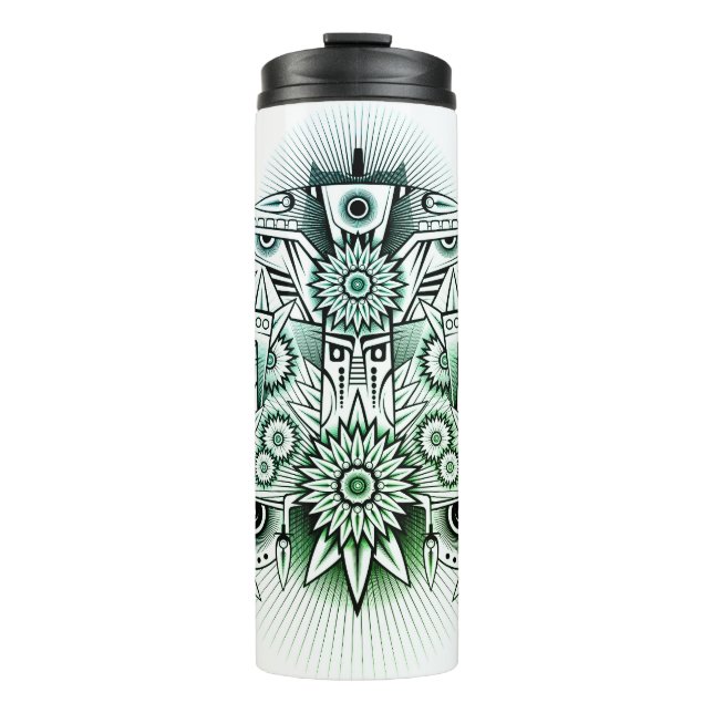 Tribal Design Green Tint Thermal Tumbler (Front)