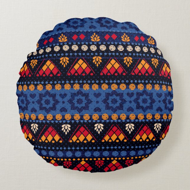 Tribal Design: Multifunctional Seamless Pattern. Round Cushion (Front)