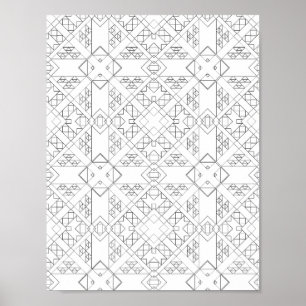Tribal Diamond Grid Colouring Page Pattern Design Poster