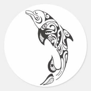 Tribal Dolphin Classic Round Sticker