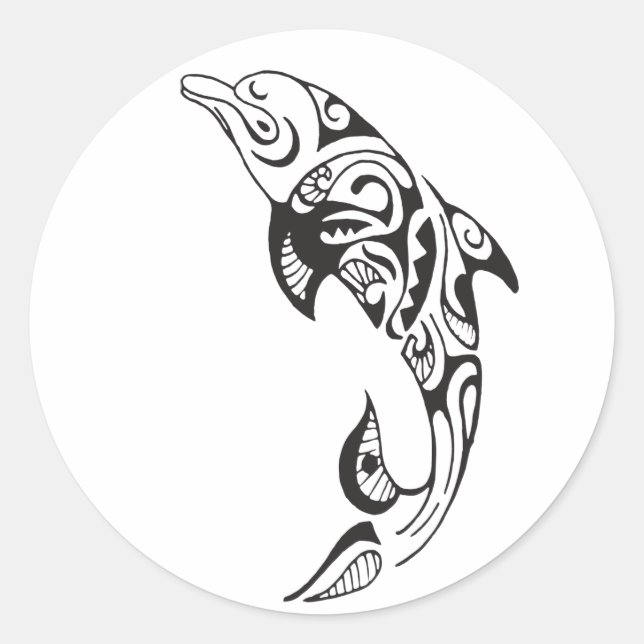 Tribal Dolphin Classic Round Sticker (Front)