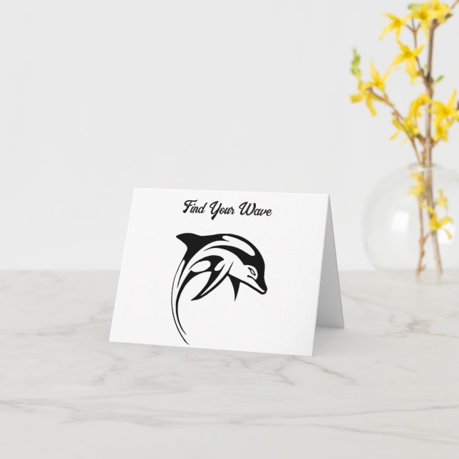 Tribal Dolphin Design Stylised Geometric Ocean Art Card (Yellow Flower)
