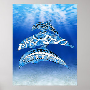 Tribal Dolphins Poster