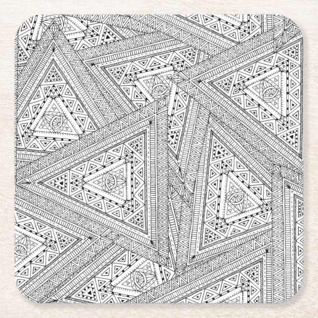Tribal Doodle 2 Square Paper Coaster (Front)